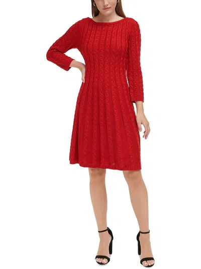 Jessica Howard Petites Womens Cable Knit Knee-length Sweaterdress In Red