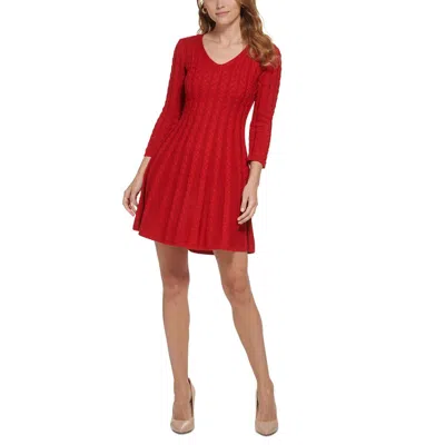Jessica Howard Petites Womens Cable Knit V-neck Sweaterdress In Pink