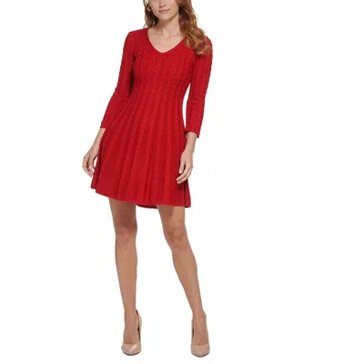 JESSICA HOWARD PETITES WOMENS CABLE KNIT V-NECK SWEATERDRESS