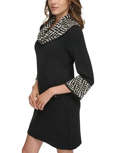 Jessica Howard Petites Womens Cowl Neck Mini Sweaterdress In Multi