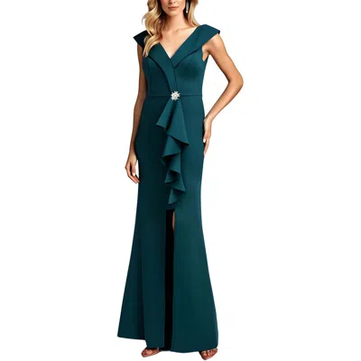 Jessica Howard Petites Womens Embellished Polyester Evening Dress In Green