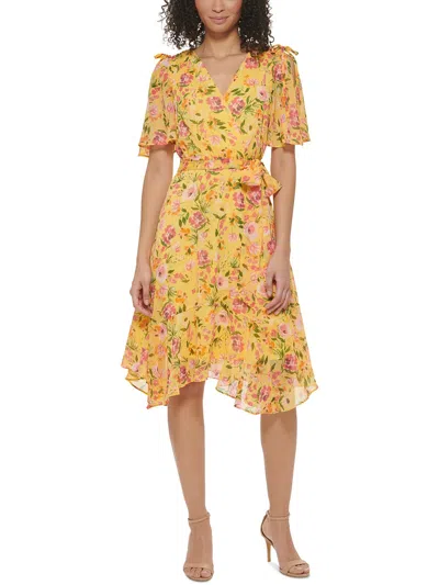 Jessica Howard Petites Womens Floral Chiffon Midi Dress In Multi