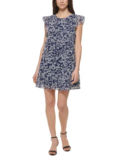 Jessica Howard Petites Womens Floral Print Chiffon Shift Dress In Multi