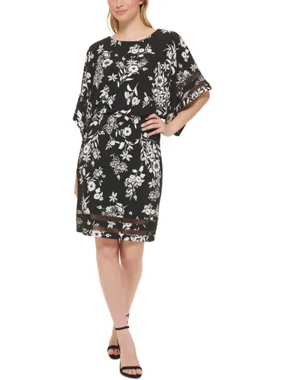 Jessica Howard Petites Womens Floral Print Polyester Sheath Dress In Black