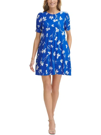 Jessica Howard Petites Womens Floral Print Polyester Shift Dress In Blue