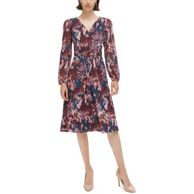 Jessica Howard Petites Womens Floral Print Polyester Shift Dress In Purple