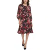 Jessica Howard Petites Womens Floral Print Summer Midi Dress In Red