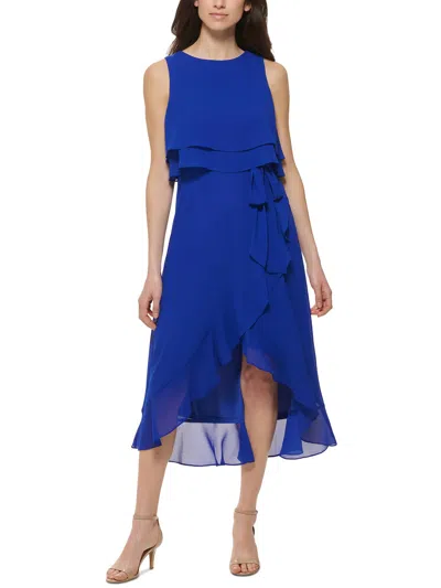 Jessica Howard Petites Womens Hi-low Chiffon Midi Dress In Blue