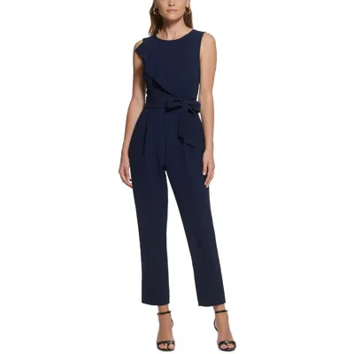 Jessica Howard Petites Womens Pleated Crewneck Jumpsuit In Blue