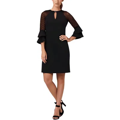 Jessica Howard Petites Womens Polka Dot Polyester Sheath Dress In Black