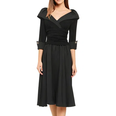 Jessica Howard Petites Womens Portrait Collar Ruched Midi Dress In Black
