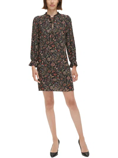 Jessica Howard Petites Womens Printed Ruffled Shift Dress In Multi