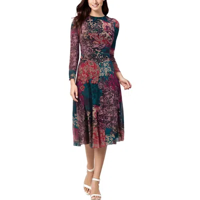 Jessica Howard Petites Womens Printed Sheer Midi Dress In Multi