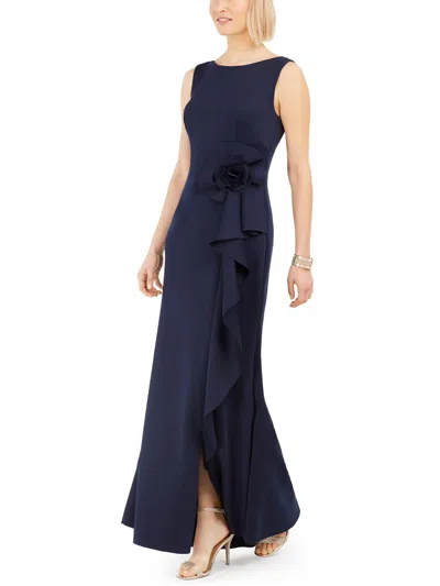Jessica Howard Petites Womens Rosette Cascade Ruffle Evening Dress In Blue