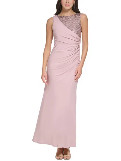 Jessica Howard Petites Womens Ruched Jersey Evening Dress In Pink