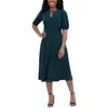 Jessica Howard Petite Ruched Puff-sleeve Midi Dress In Green
