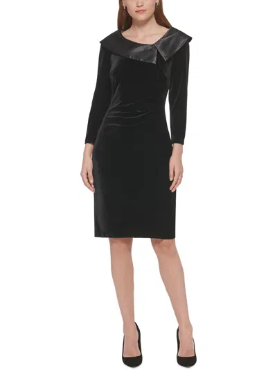Jessica Howard Petites Womens Velvet Long Sleeves Cocktail And Party Dress In Black