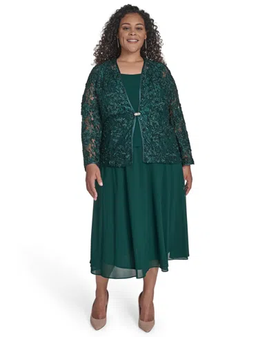 Jessica Howard Plus Size 2-pc. Lace Jacket & Dress Set In Green