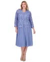 Jessica Howard Plus Size 2-pc. Lace Jacket & Dress Set In Lake