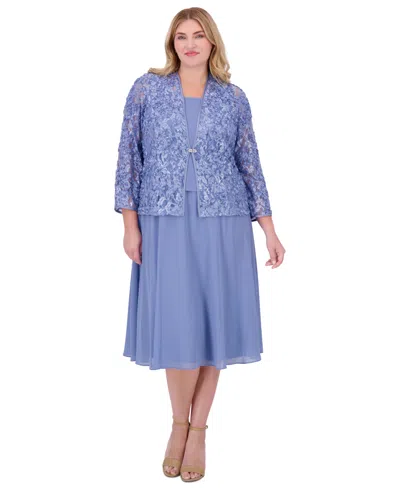 Jessica Howard Plus Size 2-pc. Lace Jacket & Dress Set In Lake