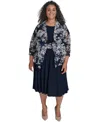 Jessica Howard Plus Size 2.pc Floral-chiffon 3/4-sleeve Jacket & Sleeveless Midi Dress In Black