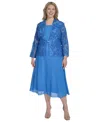 Jessica Howard Women's 2.pc Jewel-neck Midi Dress & Lace 3/4-sleeve Jacket In Blue