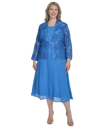 Jessica Howard Plus Size 2.pc Jewel-neck Midi Dress & Lace 3/4-sleeve Jacket
