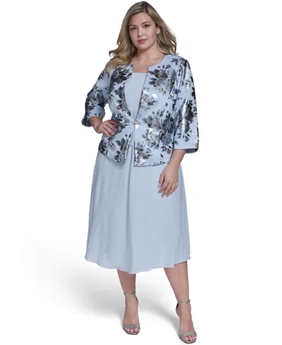 Jessica Howard Plus Size 3/4-sleeve Jacket & Sleeveless Midi Dress In Multi