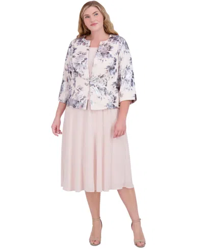 Jessica Howard Plus Size 3/4-sleeve Jacket & Sleeveless Midi Dress In Blush