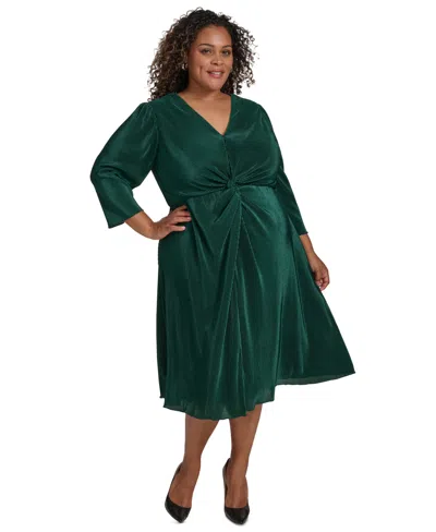 Jessica Howard Plus Size 3/4-sleeve Twist-front Dress In Pine | ModeSens