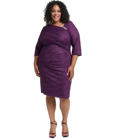 Jessica Howard Plus Size 3/4-sleeve Asymmetrical Neck Dress In Purple