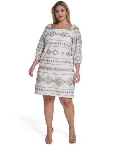 Jessica Howard Plus Size Balloon Sleeve Square Neck Shift Dress In Gray