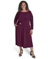 Jessica Howard Plus Size Boat Neck Asymmetric Side Ruched Midi Dress In Purple