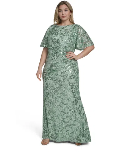 Jessica Howard Plus Size Boat Neck Ball Gown In Green