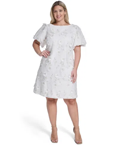 Jessica Howard Plus Size Bubble Short-sleeve Boat Neck Sheath Dress In White
