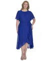 Jessica Howard Plus Size Chiffon Tie-waist Ruffle-trim Midi Dress In Blue