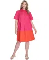 Jessica Howard Plus Size Cotton Colorblocked Shift Shirtdress In Pink