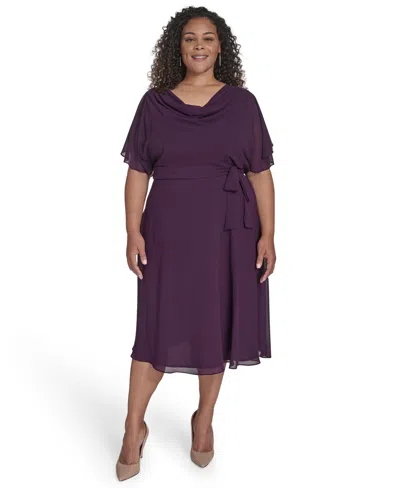 Jessica Howard Plus Size Cowl Neck Belted Midi Dress In Purple