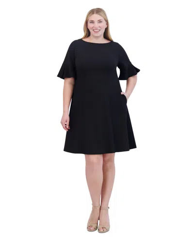 Jessica Howard Plus Size Elbow-sleeve Fit & Flare Dress In Black