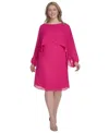 Jessica Howard Plus Size Embellished Capelet Dress In Fuchsia