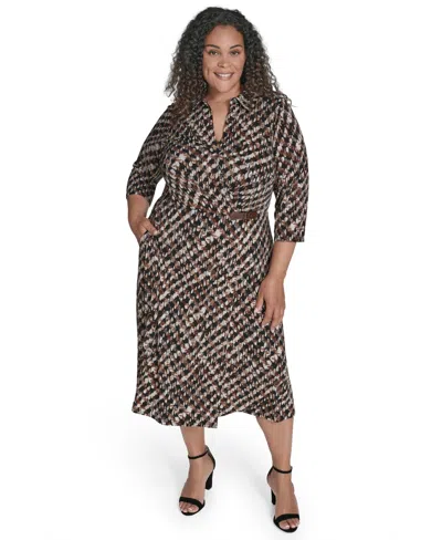 Jessica Howard Plus Size Faux Wrap Midi Dress In Blue