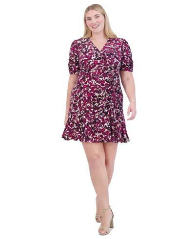 Jessica Howard Plus Size Floral-print Ruched Dress In Berry