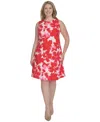 Jessica Howard Plus Size Floral-print Sleeveless Shift Dress In Red