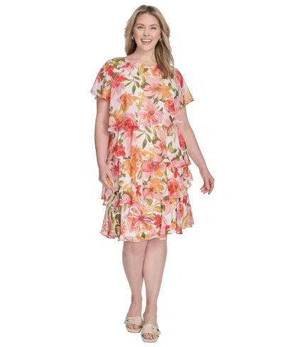 Jessica Howard Plus Size Floral-print Tiered Shift Dress