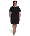 Jessica Howard Plus Size Flutter-sleeve Shirred Dress In Black