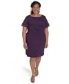 Jessica Howard Plus Size Flutter-sleeve Shirred Dress In Purple