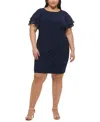 Jessica Howard Plus Size Flutter-sleeve Shirred Dress In Navy
