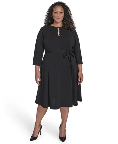 Jessica Howard Plus Size Jewel Neck Fit And Flare Dress In Black
