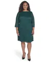Jessica Howard Plus Size Lace 3/4-sleeve Shift Dress In Green