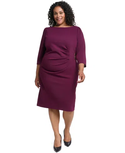 Jessica Howard Plus Size Long-sleeve Boat Neck Sheath Dress In Purple